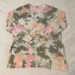 Old Navy Cream, Green, Pink Tie Dye Oversized Crew Neck Sweatshirt Size Small